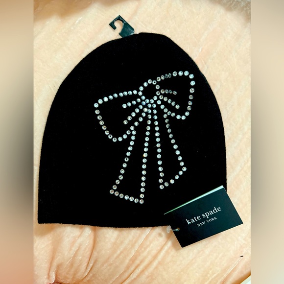 Kate Spade Black Wool Hat with Sparkling Bow NWT - Picture 1 of 3
